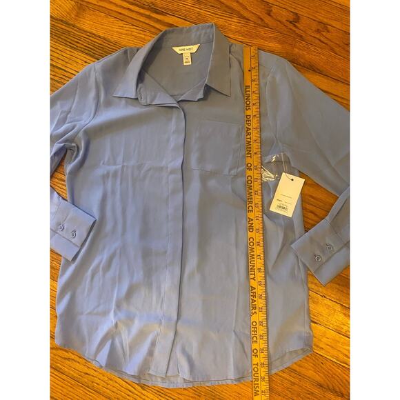 NWT Nine West Soft Blue Button Blouse Shirt Women’s SP - Picture 7 of 8